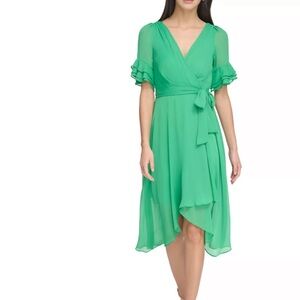 DKNY Ruffle Detailed Tie Waist Flare Dress